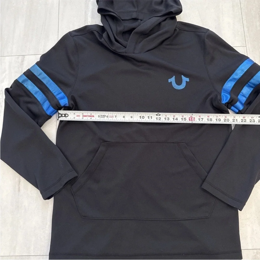 Mens True Religion Hoodie Black With Metallic Blue Accents Size L